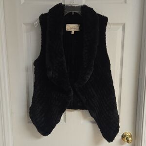 Bagatelle Heritage Black Faux Fur Open Front Vest